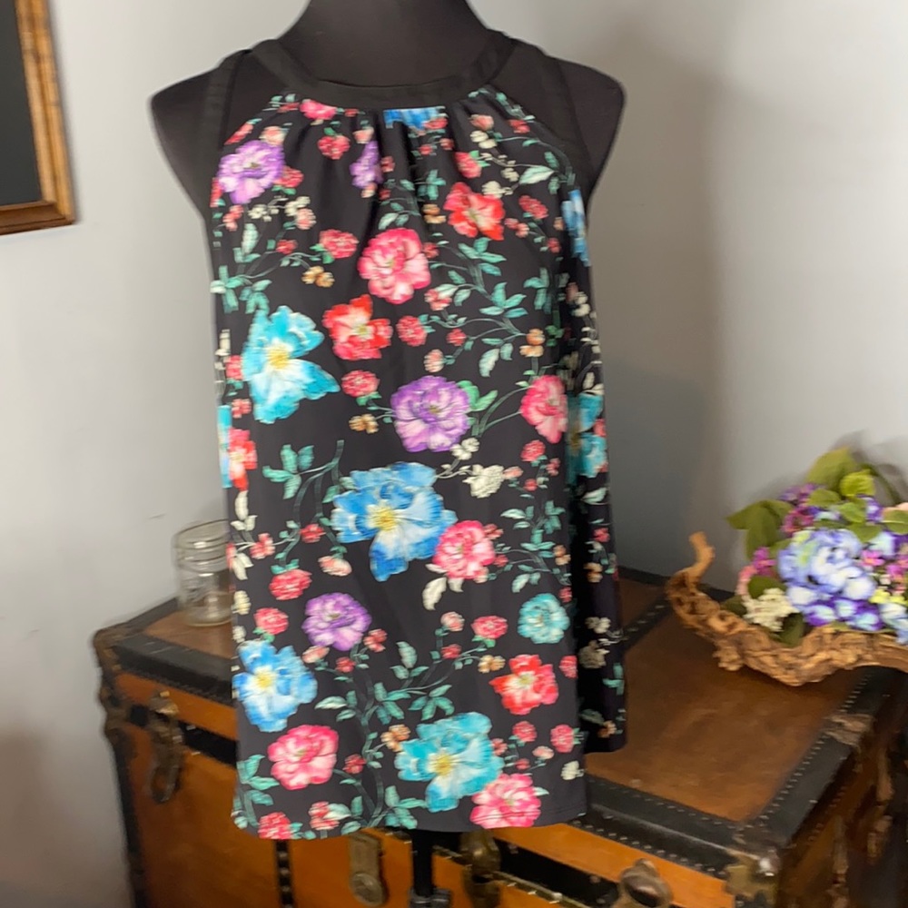 - Express Sleeveless Black Floral Print Blouse